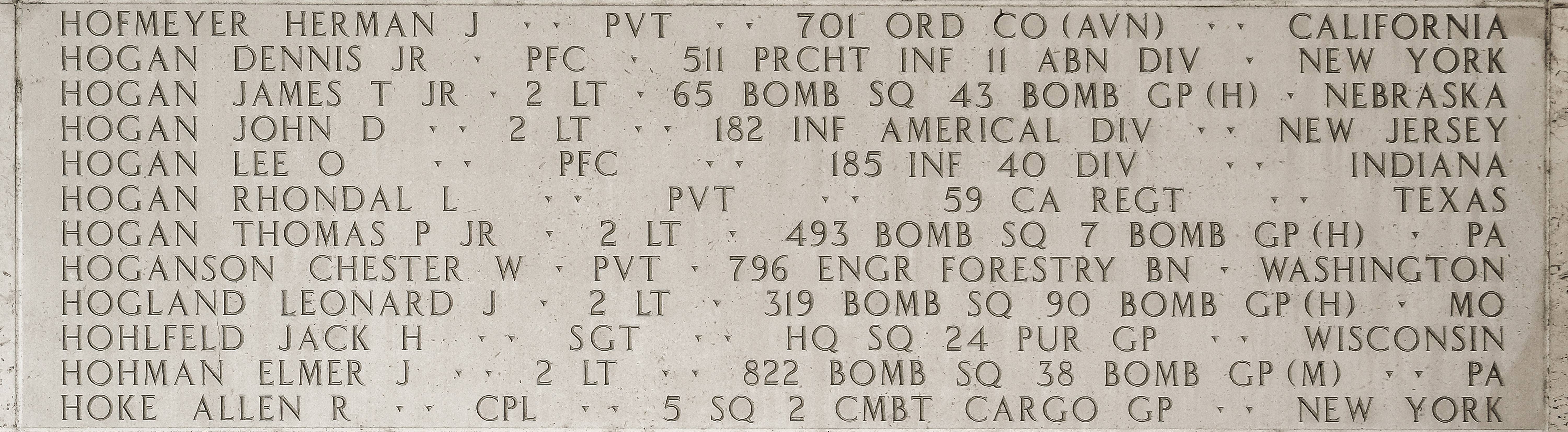 Lee O. Hogan, Private First Class